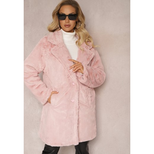 Różowy Jednorzędowy Płaszcz Futrzany Jarmila ze sklepu Renee odzież w kategorii Płaszcze damskie - zdjęcie 166243606