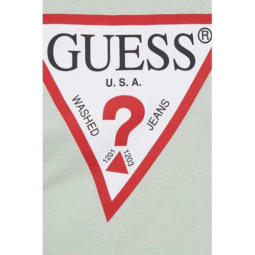 Bluzka damska Guess szara bawełniana z krótkimi rękawami z okrągłym dekoltem 
