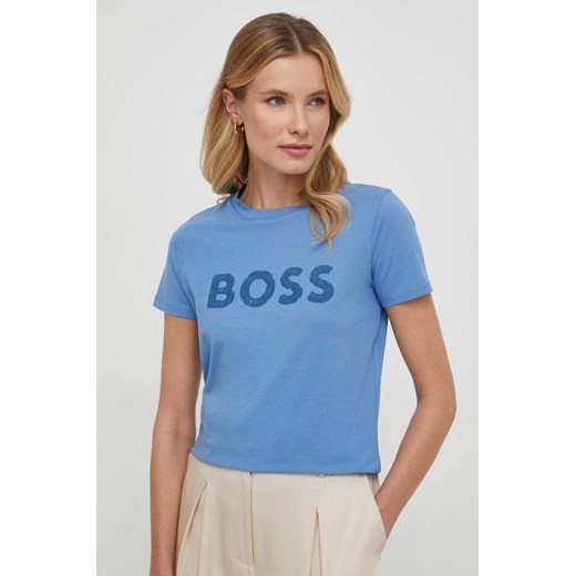 Boss Orange t-shirt bawełniany BOSS ORANGE damski kolor niebieski 50501139 ze sklepu ANSWEAR.com w kategorii Bluzki damskie - zdjęcie 166249446