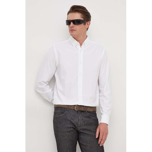 BOSS koszula bawełniana męska kolor biały regular z kołnierzykiem button-down ze sklepu ANSWEAR.com w kategorii Koszule męskie - zdjęcie 166249676