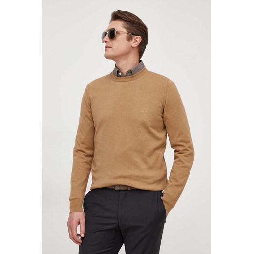 BOSS sweter bawełniany kolor beżowy lekki ze sklepu ANSWEAR.com w kategorii Swetry męskie - zdjęcie 166250015