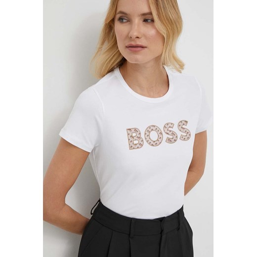 BOSS t-shirt damski kolor biały ze sklepu ANSWEAR.com w kategorii Bluzki damskie - zdjęcie 166250096