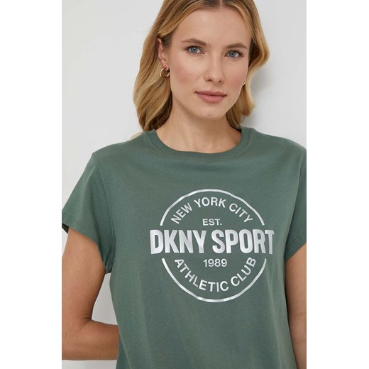 Dkny t-shirt bawełniany damski kolor zielony DP3T9563 ze sklepu ANSWEAR.com w kategorii Bluzki damskie - zdjęcie 166250105