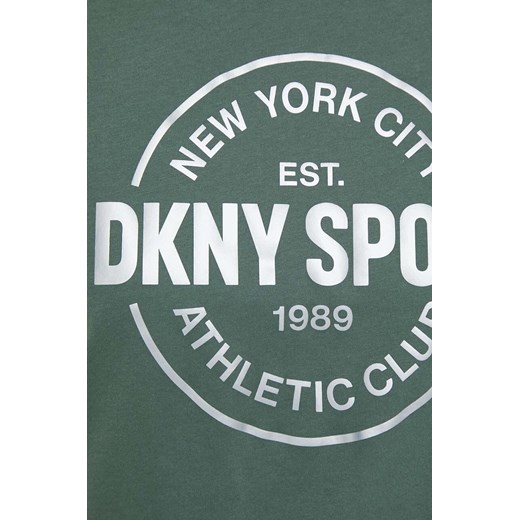 Bluzka damska DKNY z okrągłym dekoltem zielona z napisami z krótkimi rękawami 