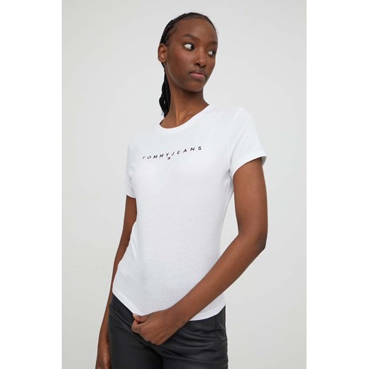 Tommy Jeans t-shirt bawełniany damski kolor biały DW0DW17361 ze sklepu ANSWEAR.com w kategorii Bluzki damskie - zdjęcie 166250178