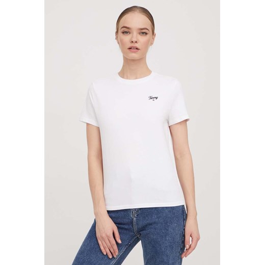 Tommy Jeans t-shirt bawełniany damski kolor biały DW0DW17367 ze sklepu ANSWEAR.com w kategorii Bluzki damskie - zdjęcie 166250217