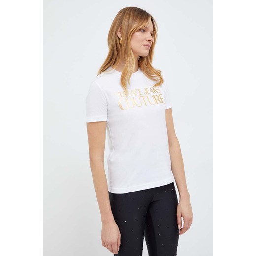 Versace Jeans Couture t-shirt bawełniany damski kolor biały 76HAHT04 CJ00T ze sklepu ANSWEAR.com w kategorii Bluzki damskie - zdjęcie 166250327