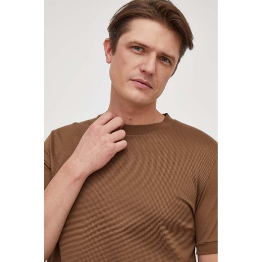BOSS t-shirt męski kolor brązowy gładki ze sklepu ANSWEAR.com w kategorii T-shirty męskie - zdjęcie 166250347