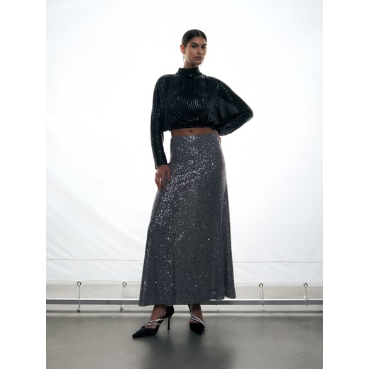 Reserved - Spódnica maxi z cekinami - ciemnoszary Reserved XS Reserved