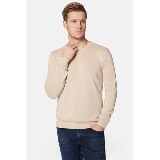 Sweter Beżowy z Bawełną w Serek Lenny ze sklepu Lancerto S.A. w kategorii Swetry męskie - zdjęcie 166260218