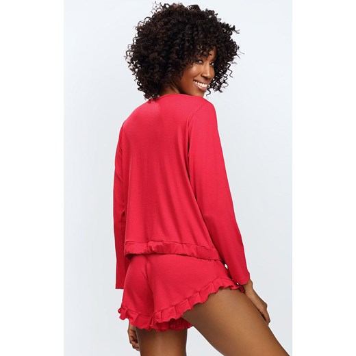 Dwuczęściowa piżama damska czerwona Ronnie, Kolor czerwony, Rozmiar XS, DKaren ze sklepu Intymna w kategorii Piżamy damskie - zdjęcie 166260319