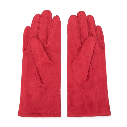 Damskie rękawiczki z ozdobnym obszyciem i kokardą czerwone ze sklepu WITTCHEN w kategorii Rękawiczki damskie - zdjęcie 166263016