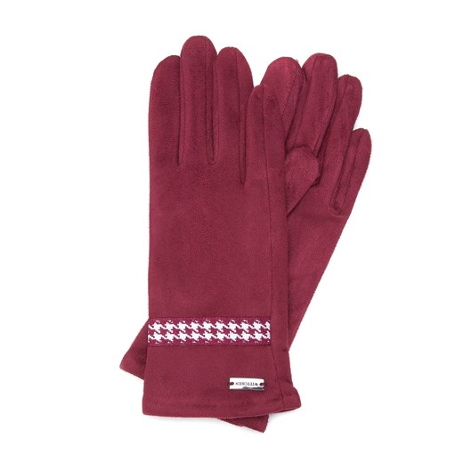 Damskie rękawiczki z wykończeniem w pepitkę bordowe ze sklepu WITTCHEN w kategorii Rękawiczki damskie - zdjęcie 166269176