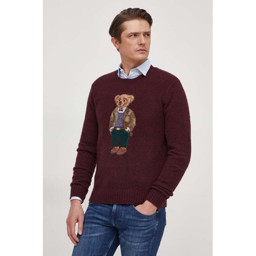 Polo Ralph Lauren sweter wełniany męski kolor bordowy ze sklepu ANSWEAR.com w kategorii Swetry męskie - zdjęcie 166272346