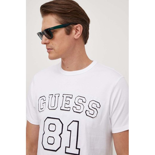 Guess t-shirt bawełniany męski kolor biały z aplikacją Guess XXL ANSWEAR.com