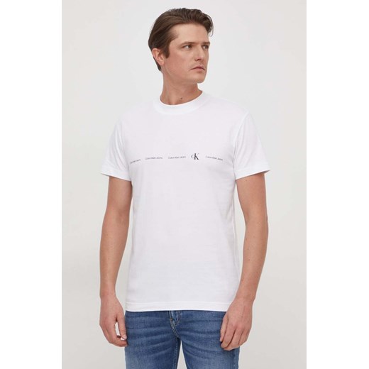 Calvin Klein Jeans t-shirt bawełniany męski kolor biały z nadrukiem ze sklepu ANSWEAR.com w kategorii T-shirty męskie - zdjęcie 166272576