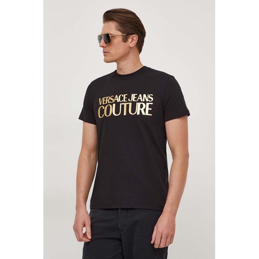 Versace Jeans Couture t-shirt bawełniany męski kolor czarny z nadrukiem 76GAHT00 CJ00T ze sklepu ANSWEAR.com w kategorii T-shirty męskie - zdjęcie 166272606