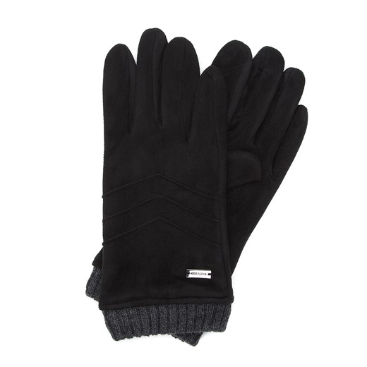 Męskie rękawiczki z przeszyciami i ściągaczem czarne ze sklepu WITTCHEN w kategorii Rękawiczki damskie - zdjęcie 166272787