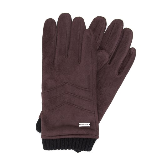 Męskie rękawiczki z przeszyciami i ściągaczem ciemny brąz ze sklepu WITTCHEN w kategorii Rękawiczki damskie - zdjęcie 166272788