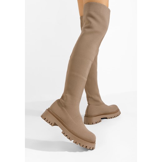Khaki kozaki za kolano płaskie Xena ze sklepu Zapatos w kategorii Kozaki damskie - zdjęcie 166273036