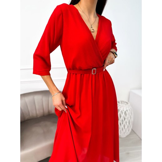 Sukienka Modnakiecka.pl elegancka czerwona w serek