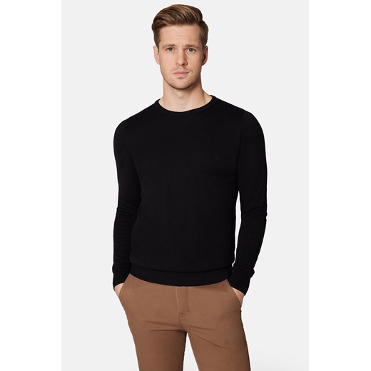 Sweter Czarny z Bawełną Gładki Morey ze sklepu Lancerto S.A. w kategorii Swetry męskie - zdjęcie 166281766
