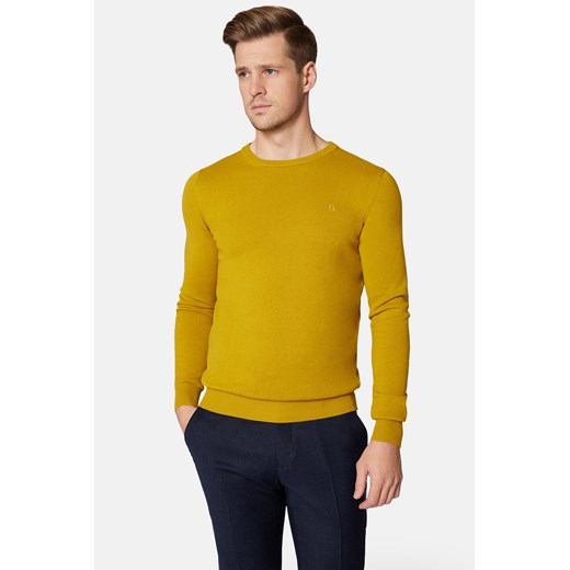 Sweter Musztardowy z Bawełną Gładki Morey ze sklepu Lancerto S.A. w kategorii Swetry męskie - zdjęcie 166281767