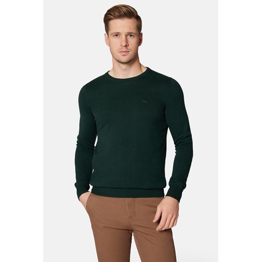 Sweter Zielony z Bawełną Gładki Morey ze sklepu Lancerto S.A. w kategorii Swetry męskie - zdjęcie 166281768
