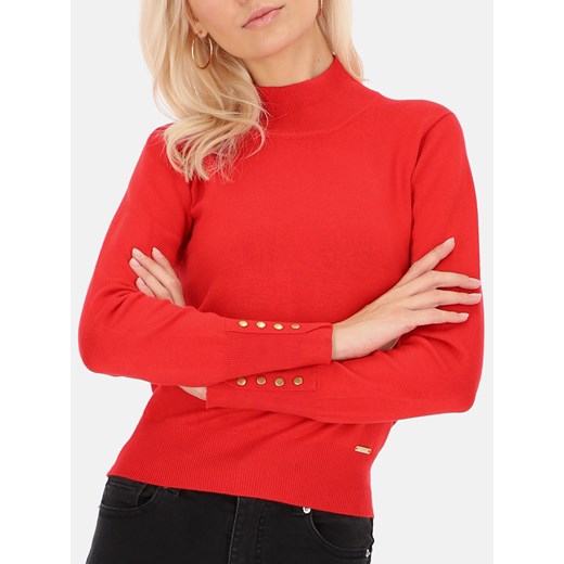 Czerwony gładki sweter z półgolfem L'AF Beri ze sklepu Eye For Fashion w kategorii Swetry damskie - zdjęcie 166285159