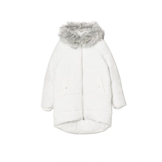 Cropp - Biały pikowany płaszcz z kapturem - biały ze sklepu Cropp w kategorii Płaszcze damskie - zdjęcie 166285489