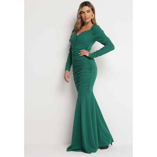 Zielona Sukienka Maxi z Marszczeniem Marabela ze sklepu Born2be Odzież w kategorii Sukienki - zdjęcie 166289379