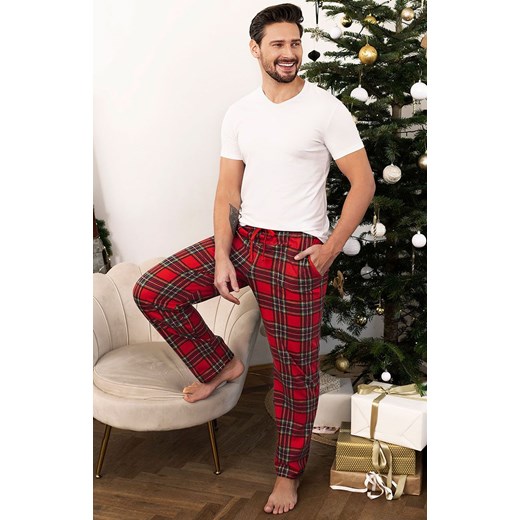 Spodnie piżamowe męskie długiew kratę Narwik, Kolor czerwony-kratka, Rozmiar XL, Italian Fashion ze sklepu Intymna w kategorii Piżamy męskie - zdjęcie 166291056