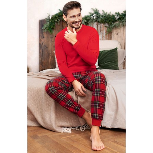 Piżama męska w kratę z długimi spodniami i długim rękawem Narwik, Kolor czerwony-kratka, Rozmiar S, Italian Fashion ze sklepu Primodo w kategorii Piżamy męskie - zdjęcie 166298267