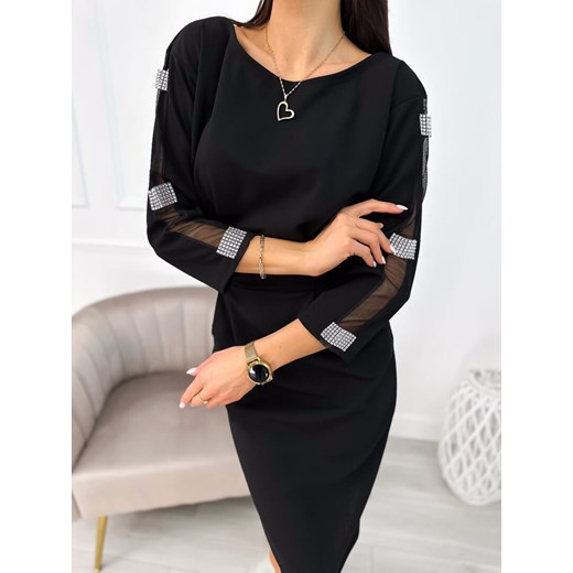 Czarna Sukienka z Ozdobnym Rękawem ze sklepu ModnaKiecka.pl w kategorii Sukienki - zdjęcie 166298675