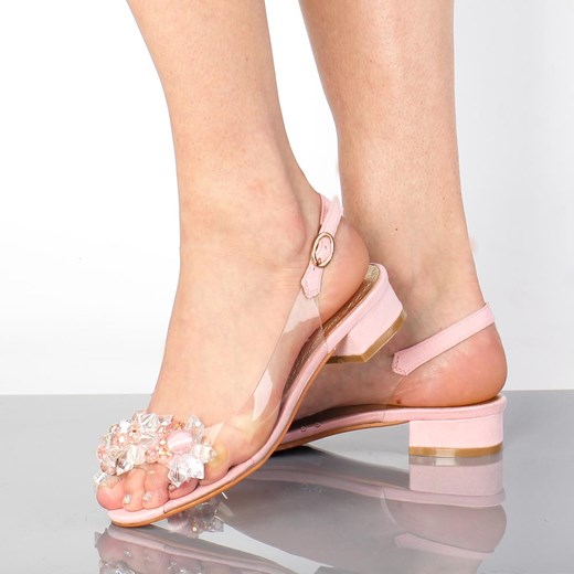 Różowe silikonowe sandały damskie na obcasie z kryształami, transparen ze sklepu suzana.pl w kategorii Sandały damskie - zdjęcie 166310488