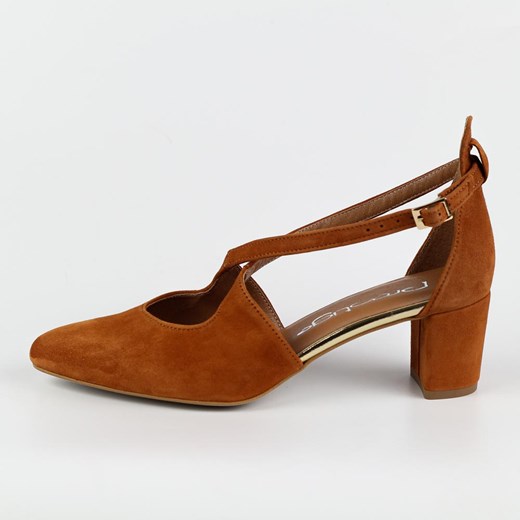 Rude zamszowe skórzane czółenka damskie na słupku Prestige 2222 Prestige 39 suzana.pl