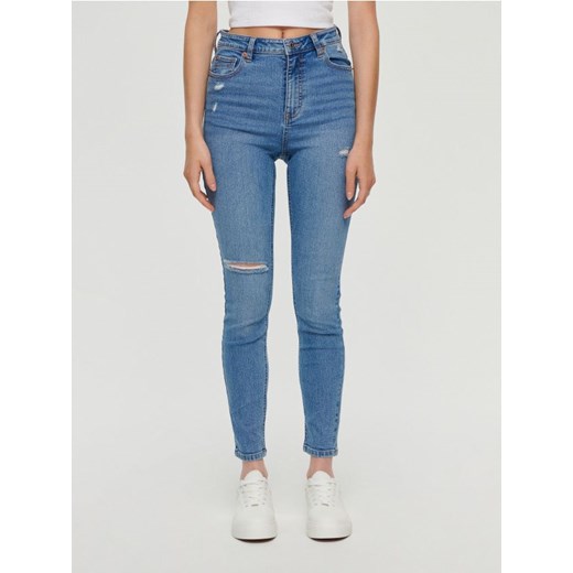 Jeansy skinny fit z wysokim stanem i dziurami niebieskie House 42 House