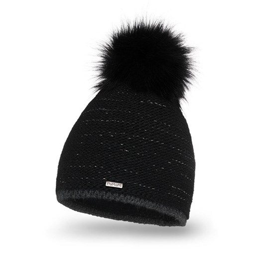 Czarna czapka damska z połyskującą nitką ze sklepu JK-Collection w kategorii Czapki zimowe damskie - zdjęcie 166321506