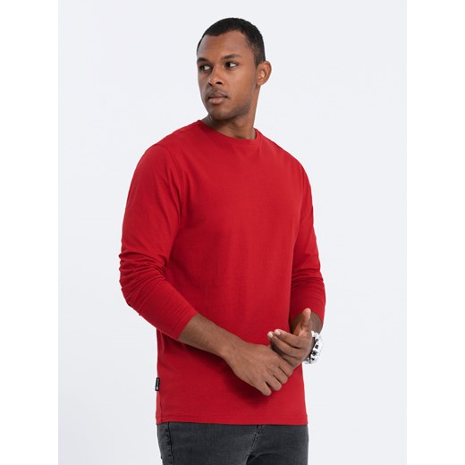 Longsleeve męski BASIC z okrągłym dekoltem - czerwony V5 OM-LSBL-0106 ze sklepu ombre w kategorii T-shirty męskie - zdjęcie 166327857