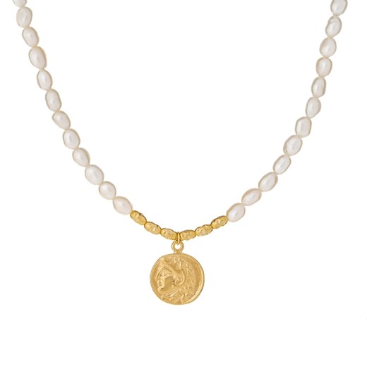 naszyjnik z perłami i monetą, srebrny pozłacany ze sklepu ANIA KRUK w kategorii Naszyjniki - zdjęcie 166366227
