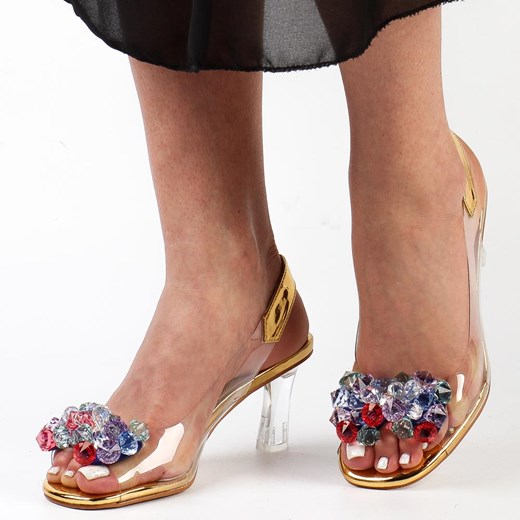 Złote silikonowe sandały damskie na szpilce, transparentne DiA X950 ze sklepu suzana.pl w kategorii Sandały damskie - zdjęcie 166367396