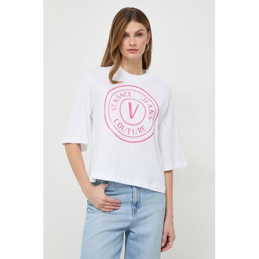Versace Jeans Couture t-shirt bawełniany damski kolor biały 76HAHG05 CJ00G ze sklepu ANSWEAR.com w kategorii Bluzki damskie - zdjęcie 166375599
