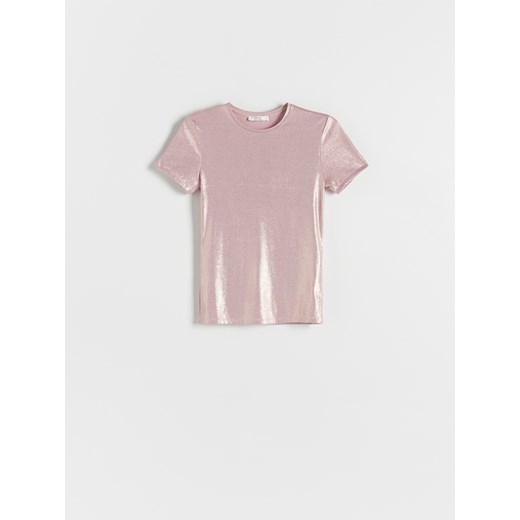 Reserved - T-shirt z metalicznym efektem - pastelowy róż Reserved XS Reserved