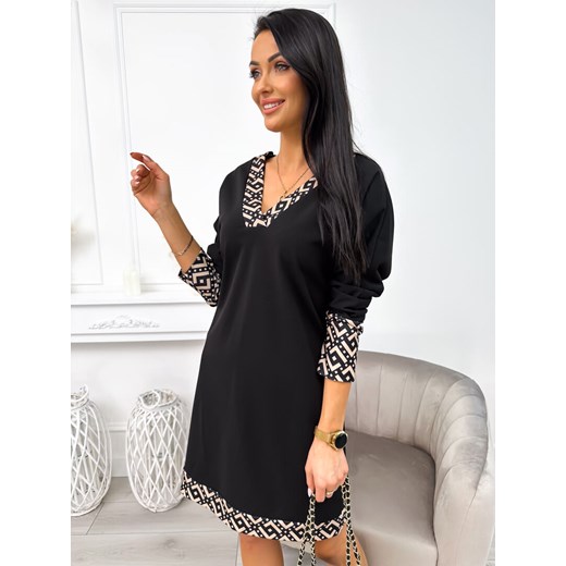 Czarna Sukienka z Brązowymi Wstawkami ze sklepu ModnaKiecka.pl w kategorii Sukienki - zdjęcie 166383547