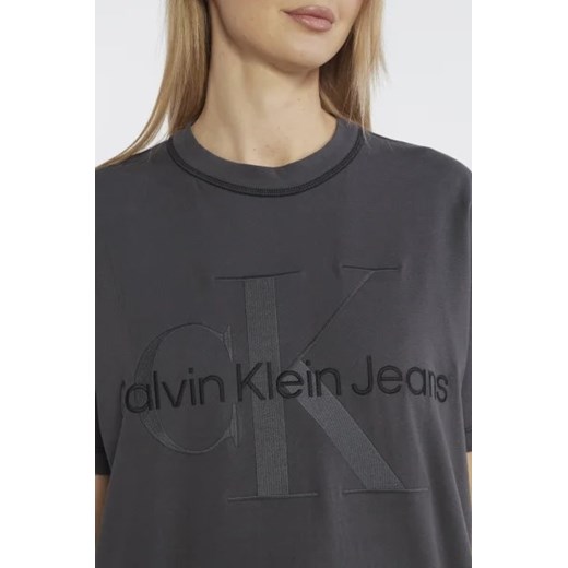 Bluzka damska szara Calvin Klein wiosenna z krótkim rękawem 