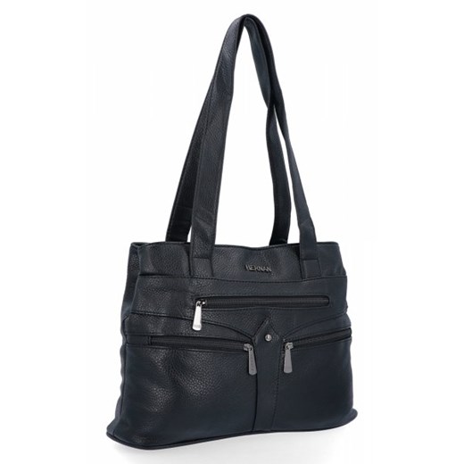 Czarne Torebki Damskie Shopper Bag firmy Hernan (kolory) ze sklepu torbs.pl w kategorii Torby Shopper bag - zdjęcie 166388217