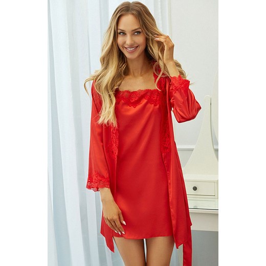 Jacqueline Red LC 90249 czerwony satynowy trzycześciowy komplet, Kolor czerwony, Rozmiar S/M, LivCo Corsetti Fashion ze sklepu Primodo w kategorii Komplety bielizny damskiej - zdjęcie 166405708