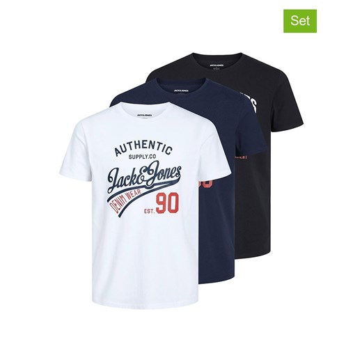 Jack &amp; Jones Koszulki (3 szt.) w kolorze biało-czarno-granatowym ze sklepu Limango Polska w kategorii T-shirty męskie - zdjęcie 166411585
