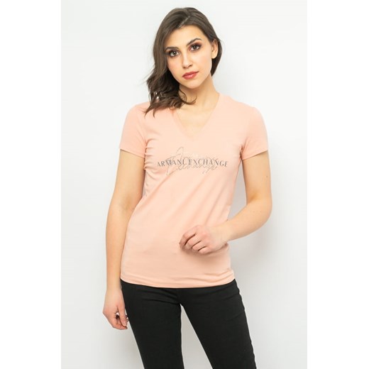 t-shirt damski armani exchange 3rytbr yjdtz różowy ze sklepu Royal Shop w kategorii Bluzki damskie - zdjęcie 166428316