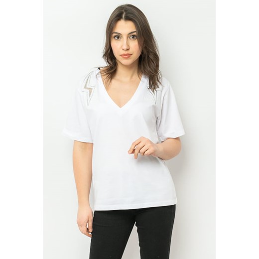 t-shirt damski pinko 100495 a0m7 biały ze sklepu Royal Shop w kategorii Bluzki damskie - zdjęcie 166429075